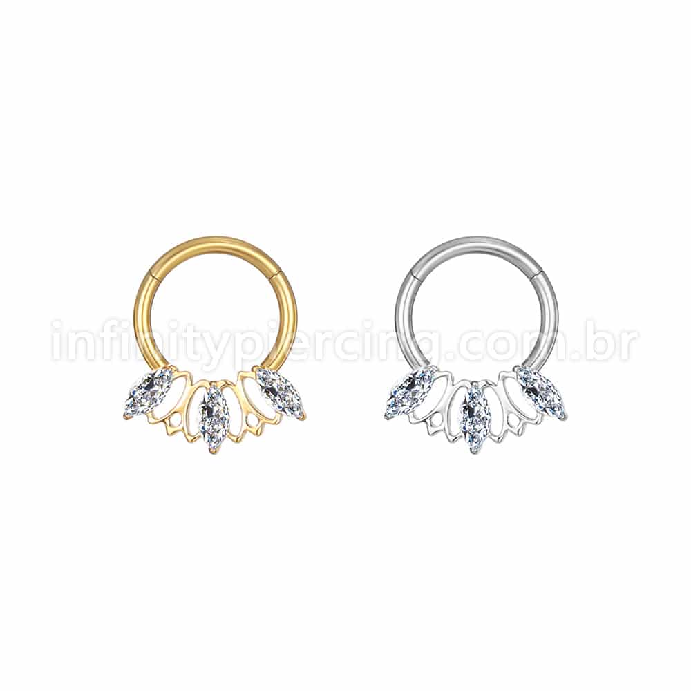 Piercing Argola Aço Cirúrgico 3 Pedras Zircônia Cravejada